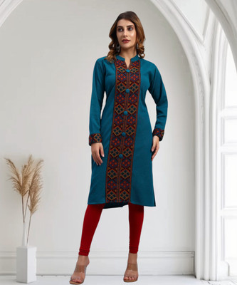 HEMLOCK Women Printed Straight Kurta(Green)