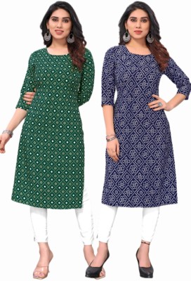 MDR FASHION Women Printed Straight Kurta(Dark Green, Dark Blue, White)