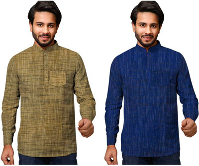 Priya Enterprises Men Self Design A-line Kurta(Green, Blue)