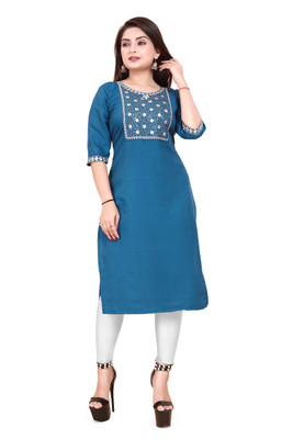 ANITA LYCRA Women Embroidered A-line Kurta(Blue)