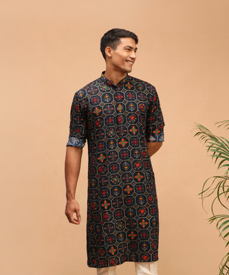 VASTRAMAY Men Printed A-line Kurta(Blue)