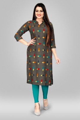 Gewani Women Floral Print, Printed, Self Design A-line Kurta(Grey)