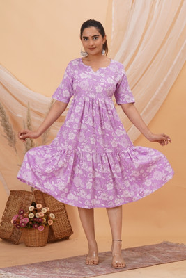 Mishti Fashion Women Printed Straight Kurta(Purple)