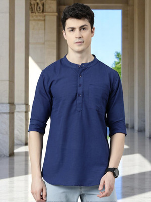 Kryptic Men Solid Straight Kurta(Blue)
