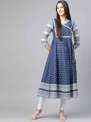 Yash Gallery Women Printed Anarkali Kurta(Blue)