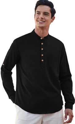 DaReal Men Solid A-line Kurta(Black)