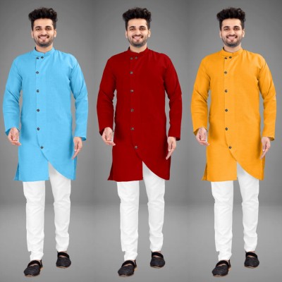 DIAMOND CLUSTER Men Solid Trail Cut Kurta(Multicolor)