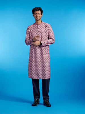 DIWAS by Manyavar Men Printed Straight Kurta(Pink)