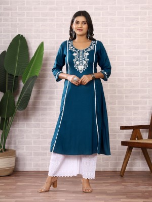 Safoora Creation Women Embroidered A-line Kurta(Dark Blue)