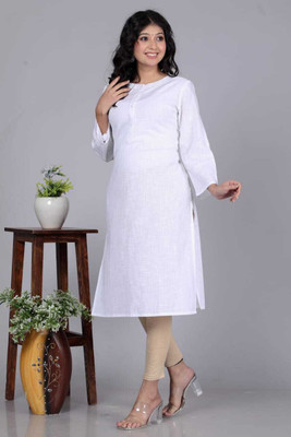 VYOMADHARA Women Solid Straight Kurta(White)