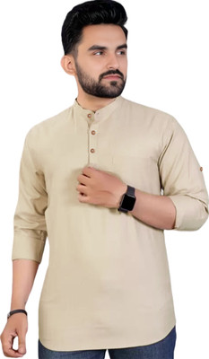 HouseOfCommon Men Solid Straight Kurta(Beige)