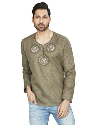 Offline Men Embroidered Straight Kurta(Green)