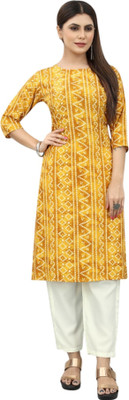 HouseOfCommon Women Self Design Straight Kurta(Yellow)