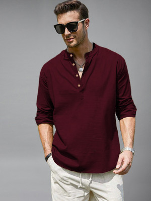 Vida Loca Men Solid Straight Kurta(Maroon)