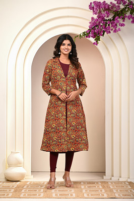 Kriftee Women Printed A-line Kurta(Maroon)