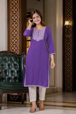 PATDOM Women Embroidered A-line Kurta(Multicolor)