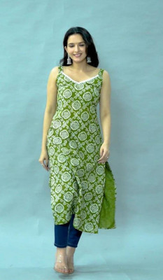 Palakaya Women Printed Straight Kurta(Green)