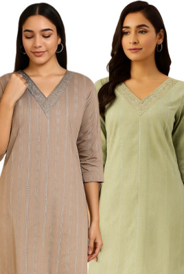 Badry Fashion Women Woven Design, Embroidered A-line Kurta(Green, Beige)