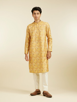 DIWAS by Manyavar Men Printed Straight Kurta(Yellow)