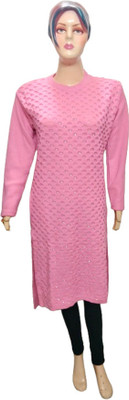 FTE Women Solid, Self Design Straight Kurta(Pink)