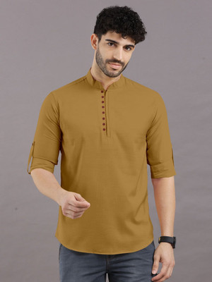 RAFSON Men Solid Straight Kurta(Yellow)