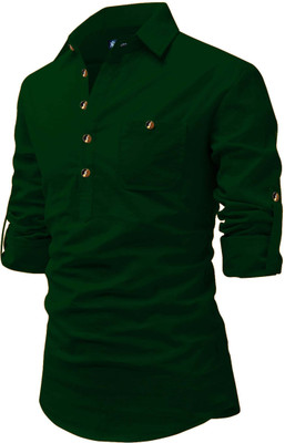 BHUVIKOO Men Solid A-line Kurta(Green)