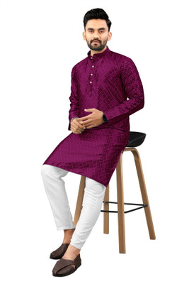 Shree Dutt Creation Men Self Design Straight Kurta(Purple)