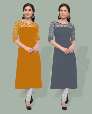 Maheshvi Women Solid Straight Kurta(Yellow)