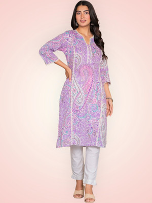 Jaipuur Trend Women Embroidered Straight Kurta(Purple)