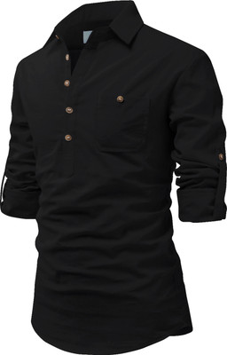 Amrit topwear Men Solid Pathani Kurta(Black)