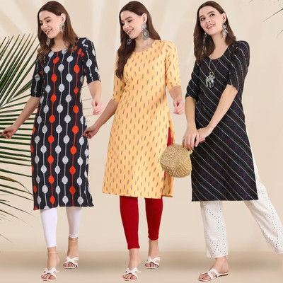 1 Stop Fashion Women Printed Straight Kurta(Multicolor)