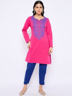 VIAZAA Women Woven Design A-line Kurta(Pink)