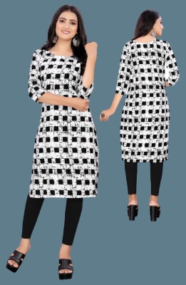 dharmanandan creation Women Printed Straight Kurta(Black, White)