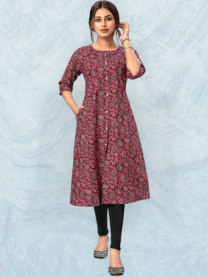 ABHI FAB Women Printed Straight Kurta(Purple)