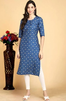 B K CREATION Women Printed A-line Kurta(Blue)