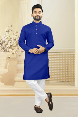 Shree Dutt Creation Men Solid Straight Kurta(Blue)