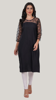 Good Straders Women Self Design A-line Kurta(Black)