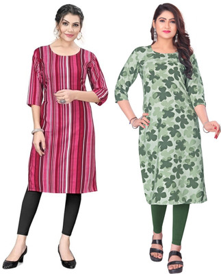 Dhruti Vaste Women Printed Straight Kurta(Multicolor)