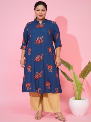 VBUYZ Women Floral Print A-line Kurta(Blue)