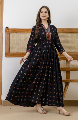 Dressar Women Fit and Flare Black Ankle Length Dress