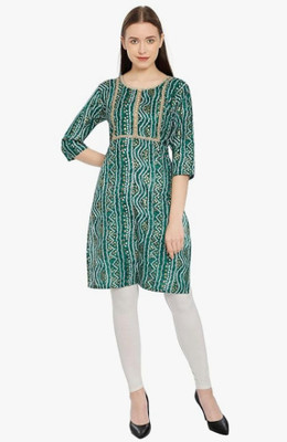 vaibhav creation Women Printed A-line Kurta(Green)
