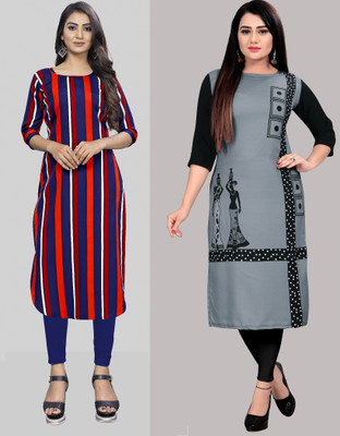 maruti fab Women Printed Straight Kurta(Red, Pink)