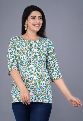 raavi fashion Women Printed Straight Kurta(Green)