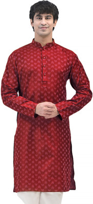 SG LEMAN Men Embroidered Straight Kurta(Maroon)