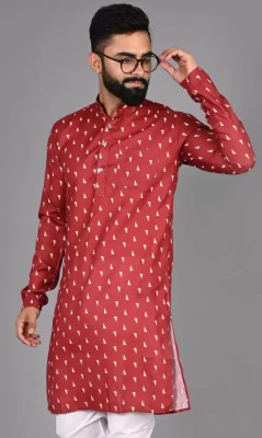 FRELURO Men Printed Straight Kurta(Maroon)