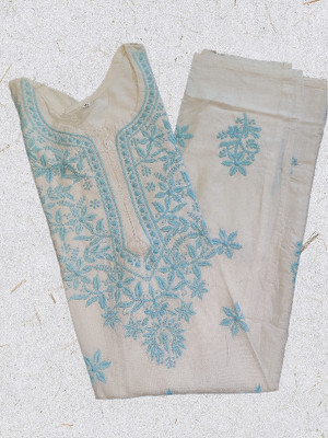 awadhfabric Women Embroidered, Chikan Embroidery Straight Kurta(White, Light Blue)