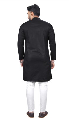 USONA Men Solid Straight Kurta(Black)