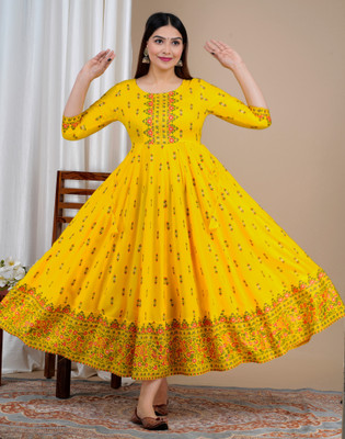 ROOPRANITAXTILE Women Printed Anarkali Kurta(Yellow)