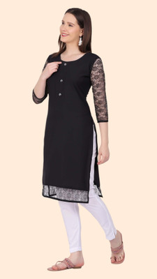 Good Straders Women Self Design A-line Kurta(Black)