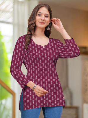 E EDENLY Women Printed Straight Kurta(Maroon)